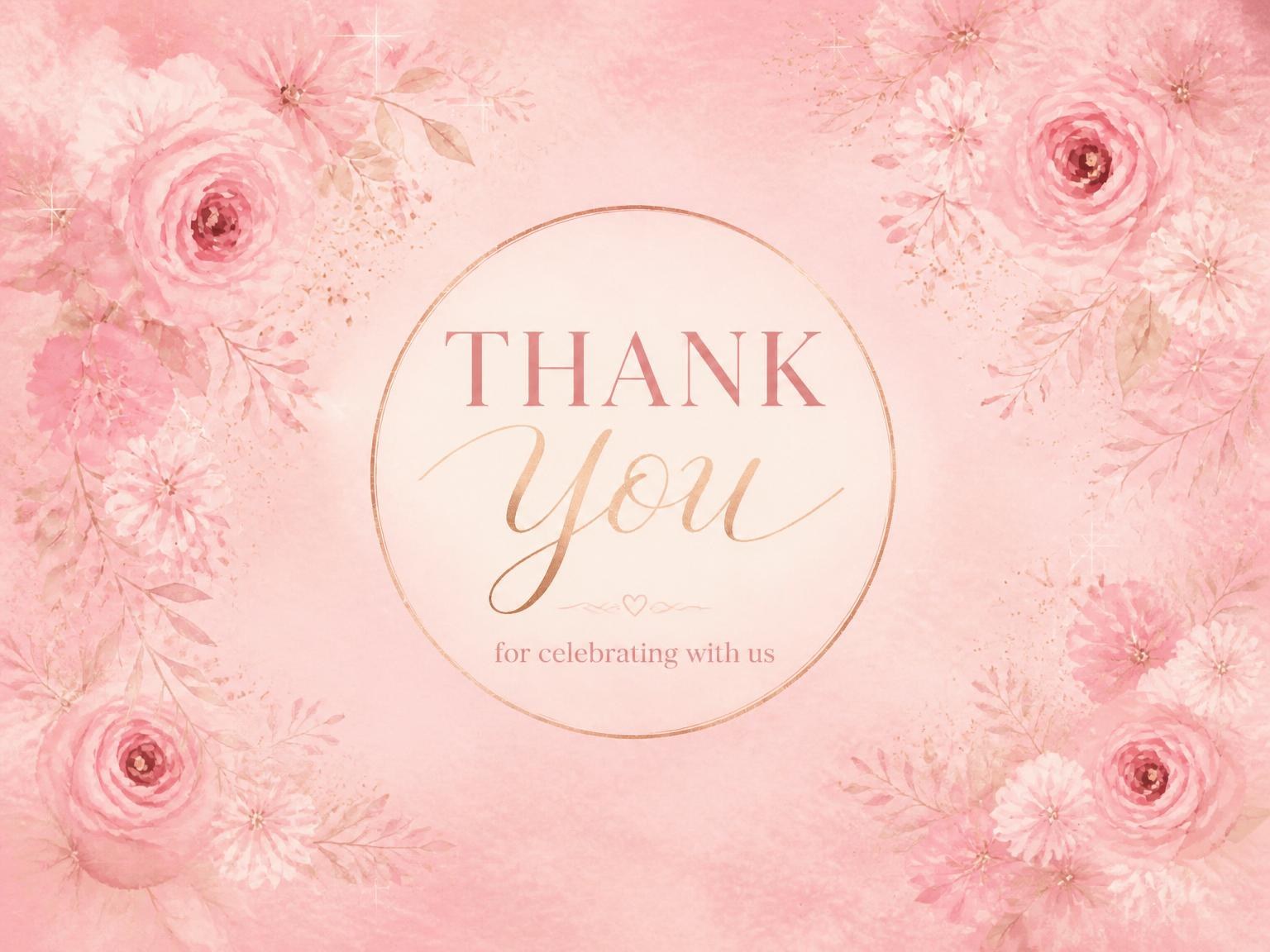 The matching thank-you card for the Blush Rose 25th Birthday invitation