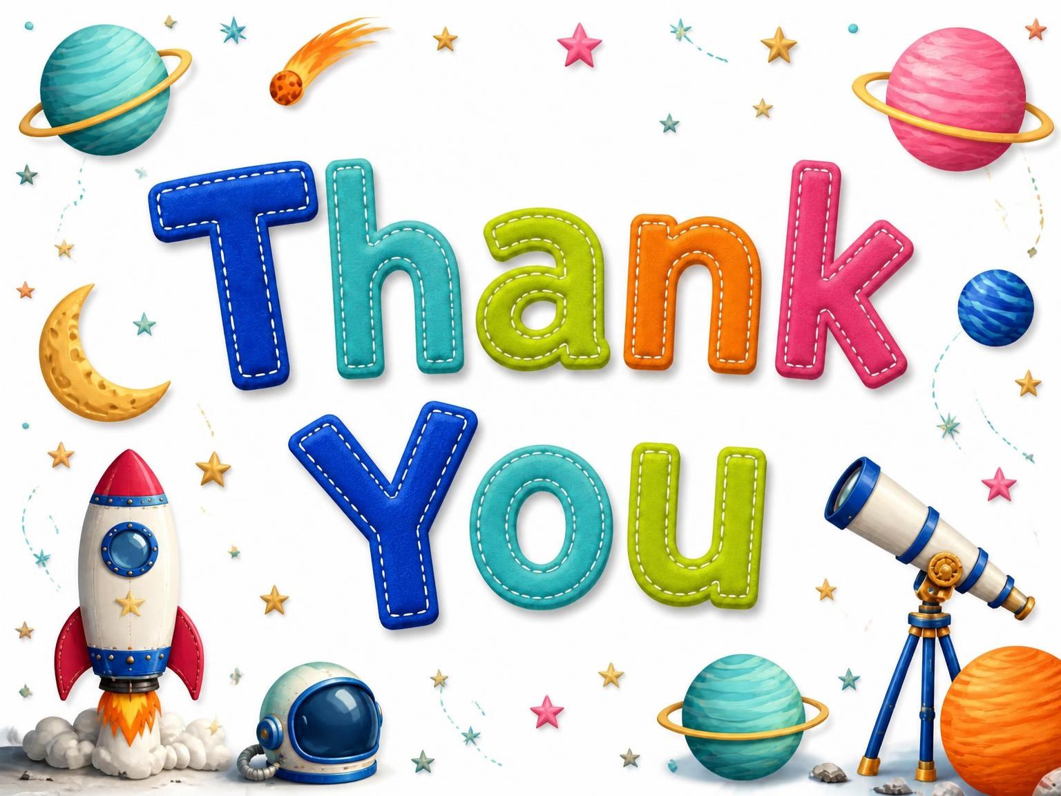 The matching thank-you card for the Stitched Space 6th Birthday Invitation invitation