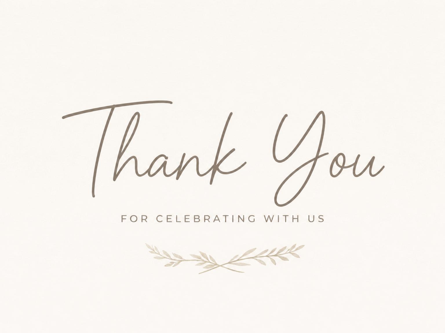 The matching thank-you card for the Taupe Calligraphy Minimalist 3rd Birthday Invitation invitation