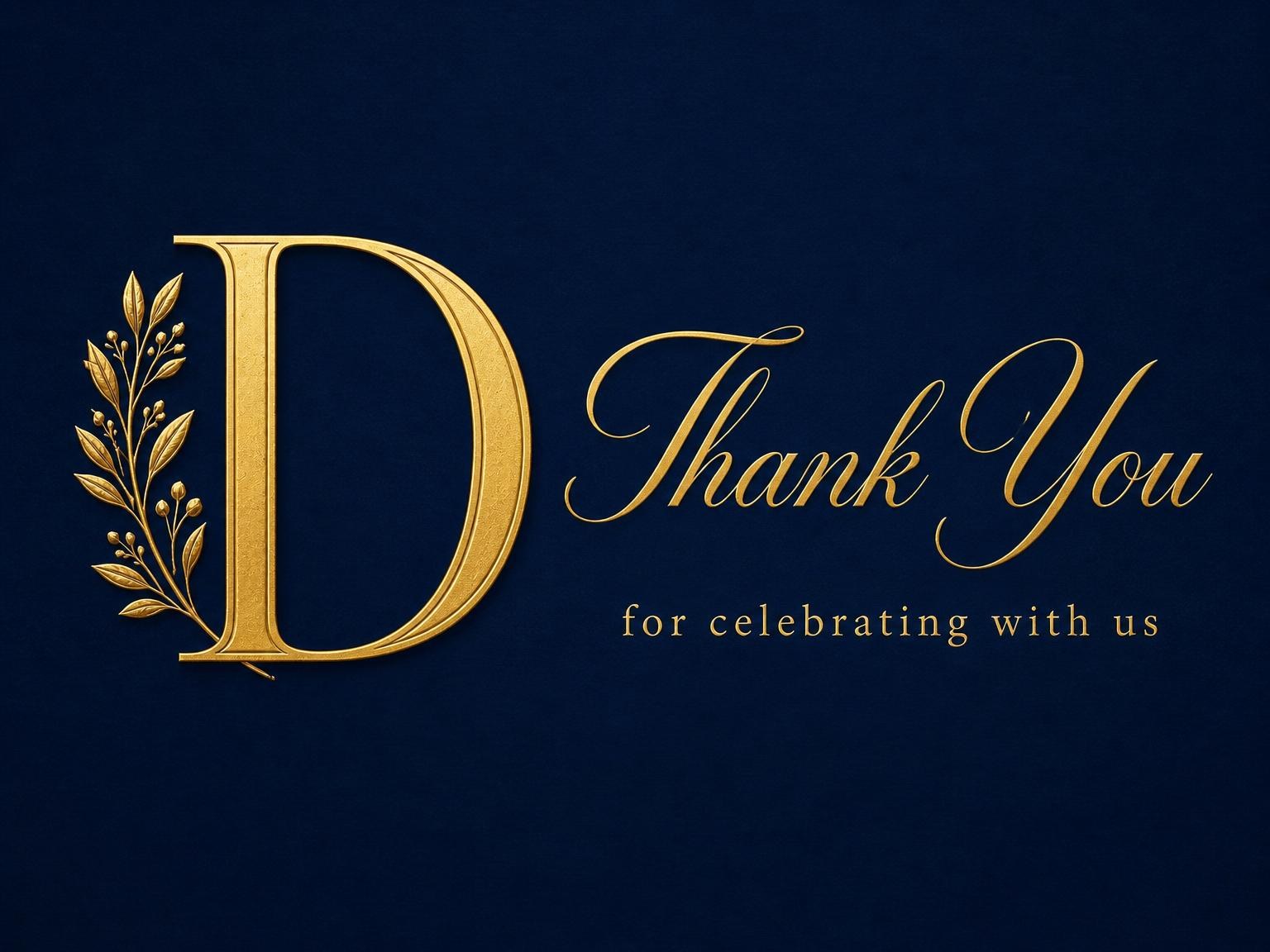 The matching thank-you card for the Navy and Gold Monogram 65th Birthday invitation