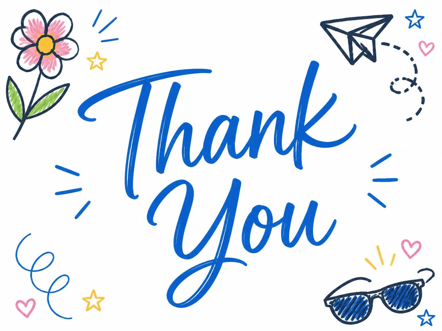 The matching thank-you card for the Colorful Doodle Motif 2nd Birthday Invitation invitation