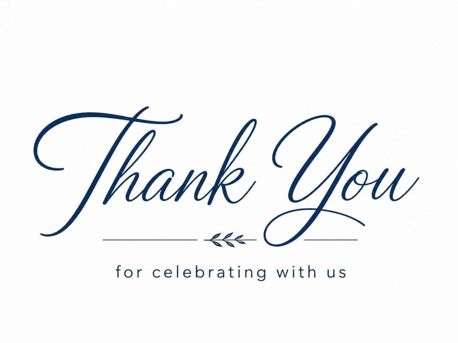 The matching thank-you card for the Navy Script Milestone Birthday Invitation invitation
