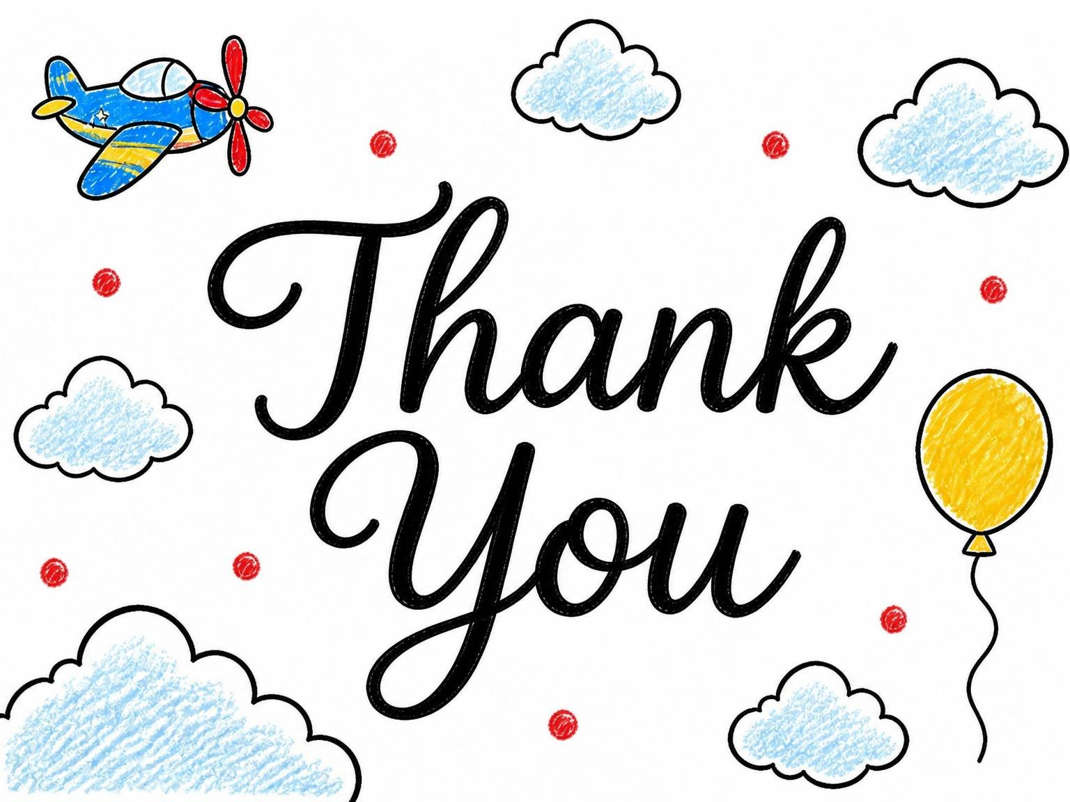 The matching thank-you card for the Crayon Airplane 10th Birthday Invitation invitation