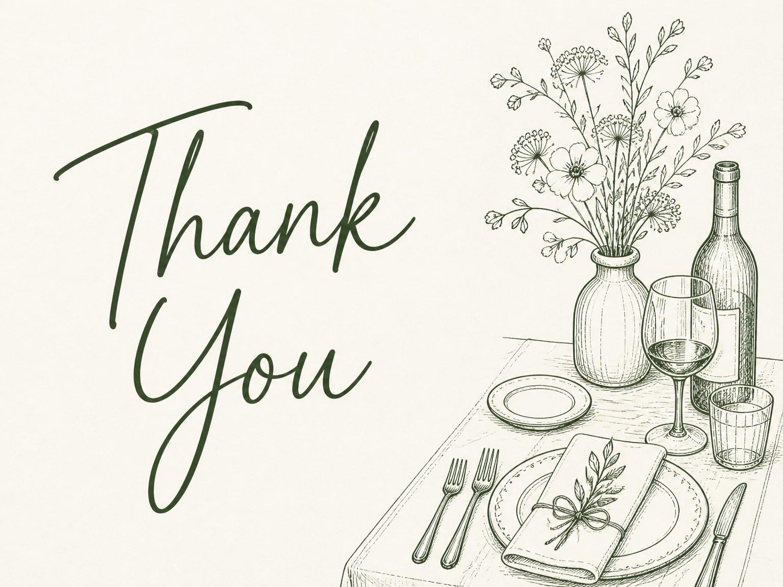 The matching thank-you card for the Ink Botanical Bistro 80th Birthday Invitation invitation