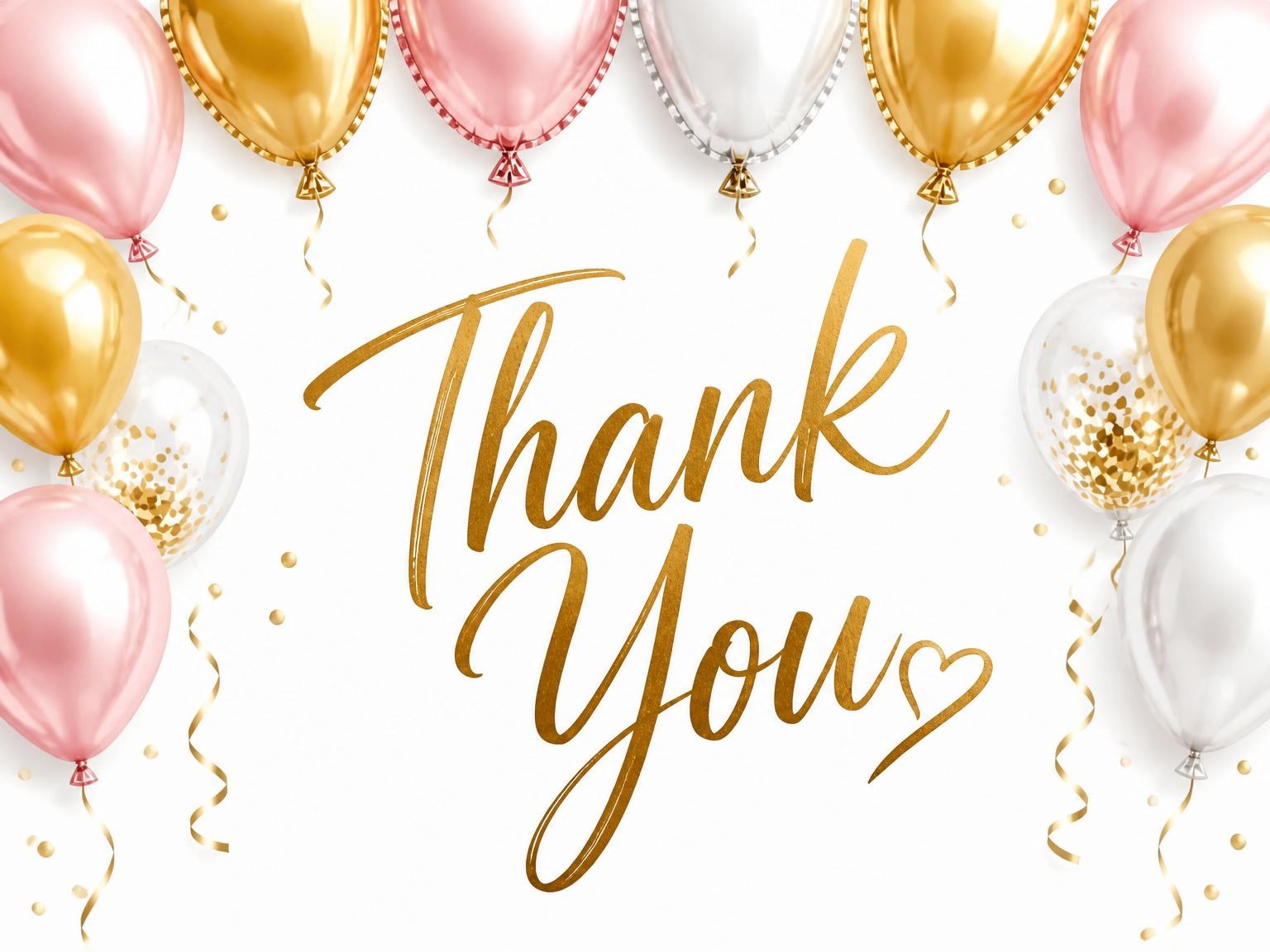 The matching thank-you card for the Pink Gold Balloon 8th Birthday Invitation invitation