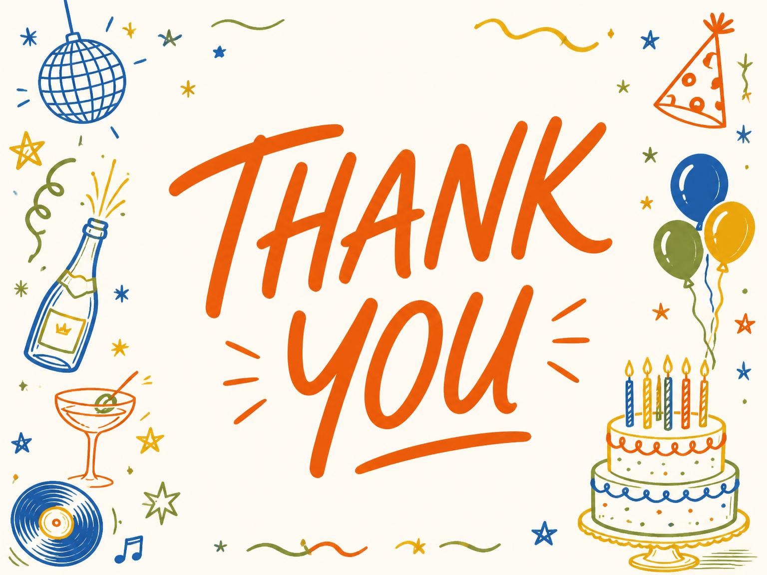 The matching thank-you card for the Retro Doodle 40th Birthday Invitation invitation