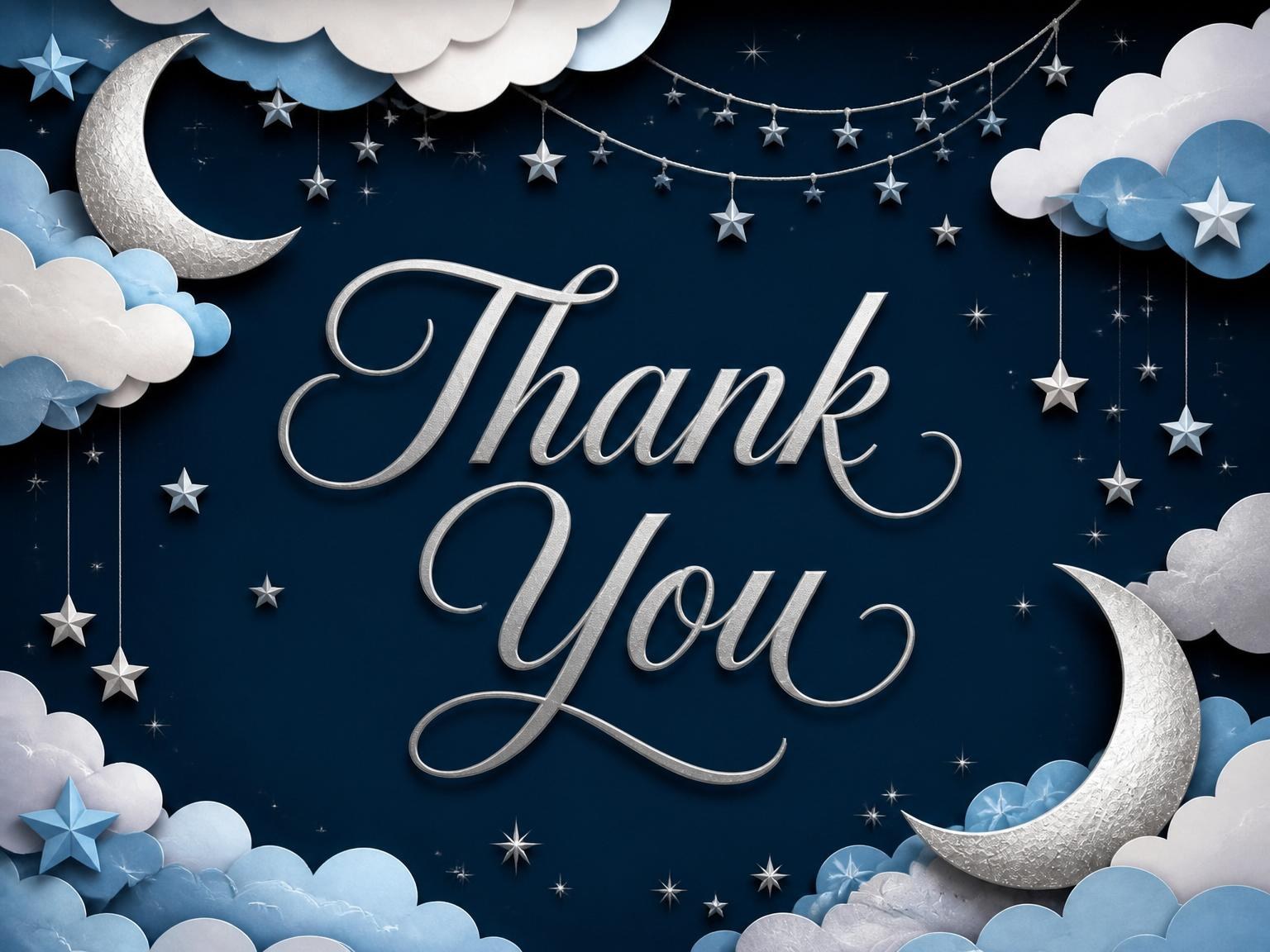 The matching thank-you card for the Navy Paper-Cut Moon Baby Shower invitation