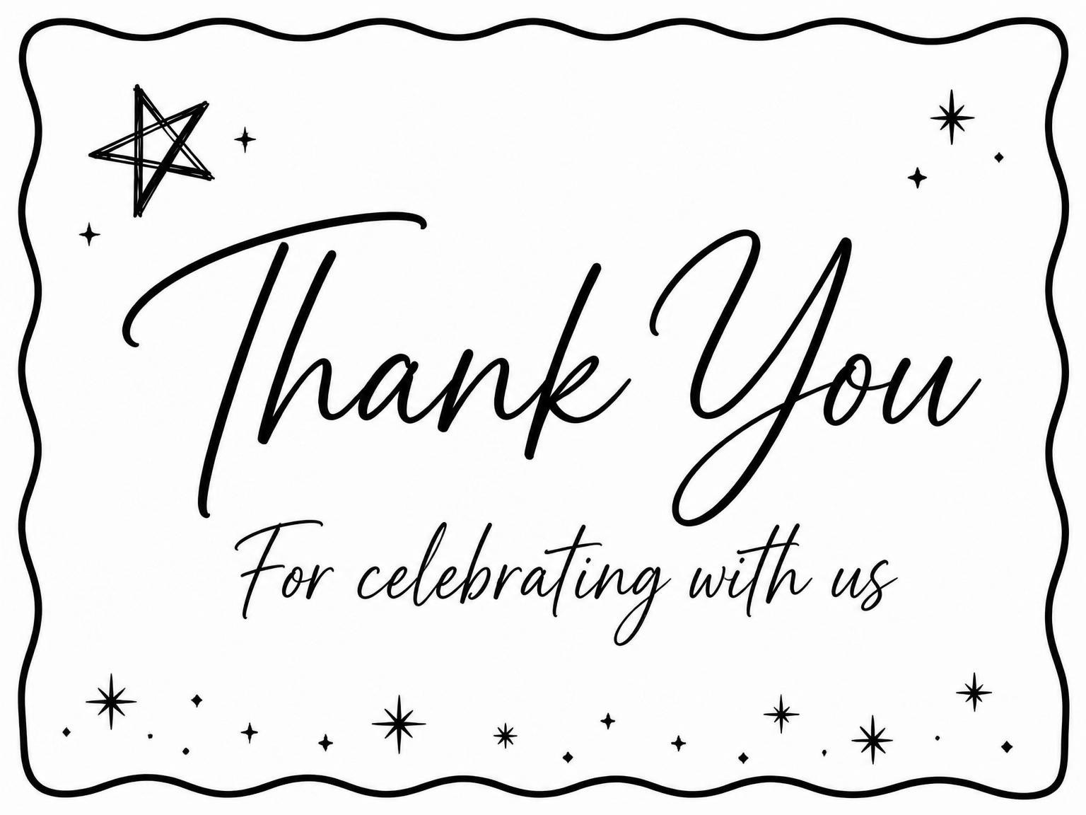 The matching thank-you card for the Black Ink Wavy Border Birthday invitation