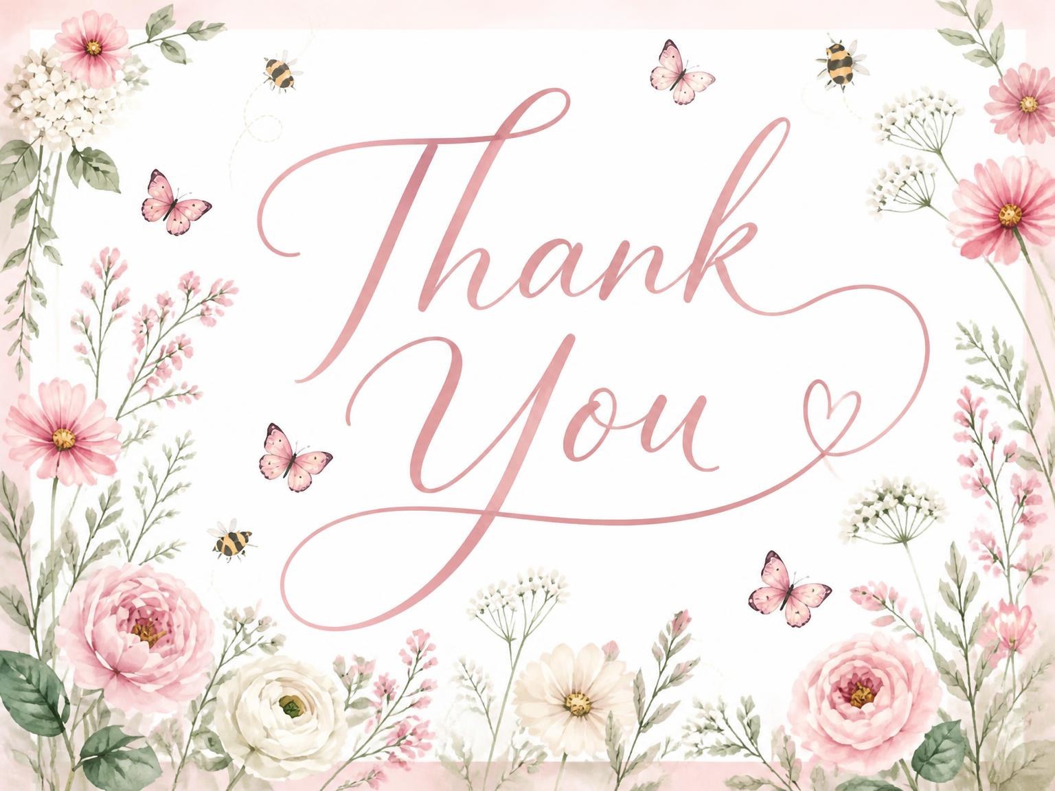 The matching thank-you card for the Blush Floral Watercolor Bridal Shower invitation