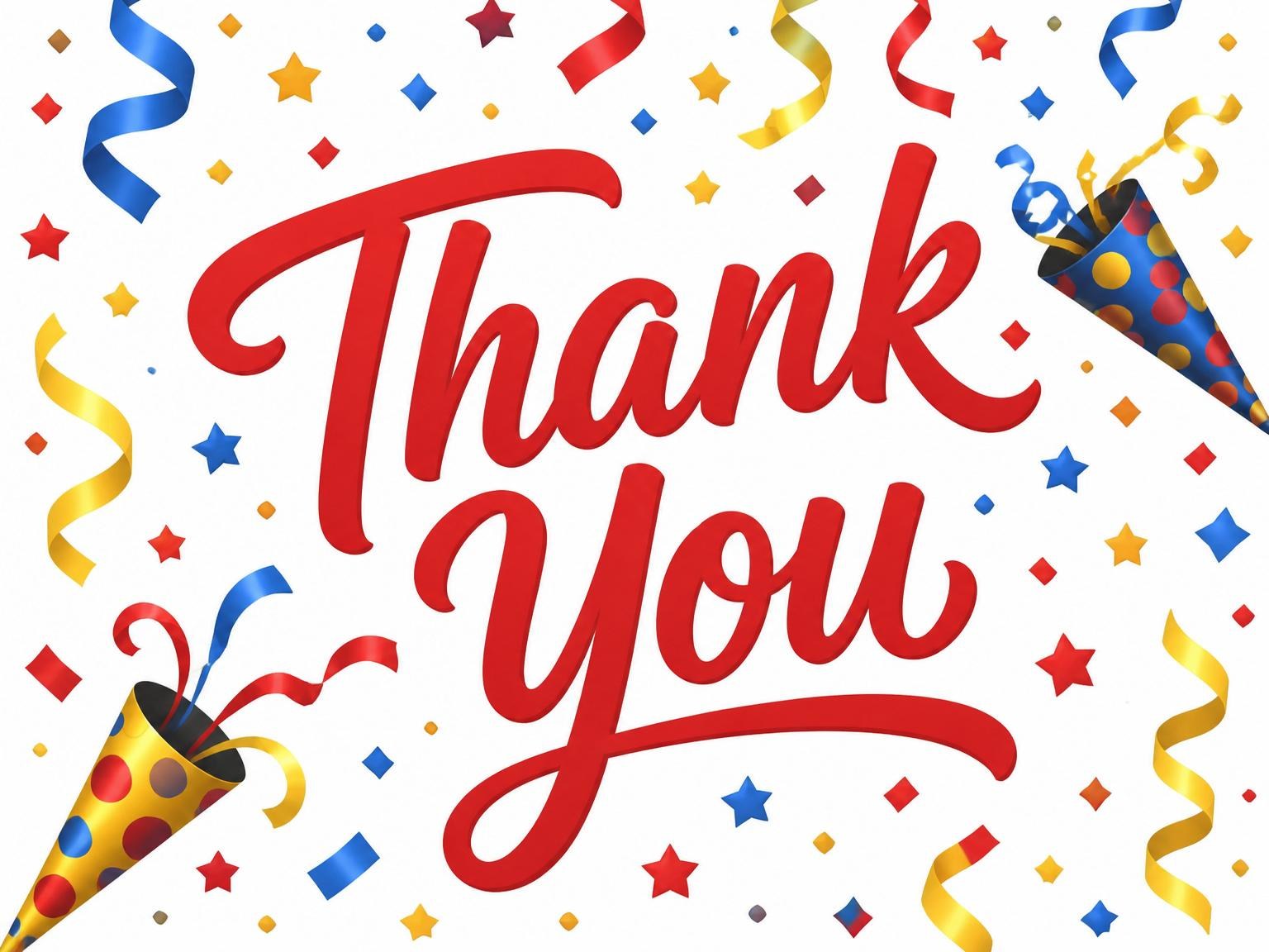 The matching thank-you card for the Primary Color Confetti Birthday Invitation invitation