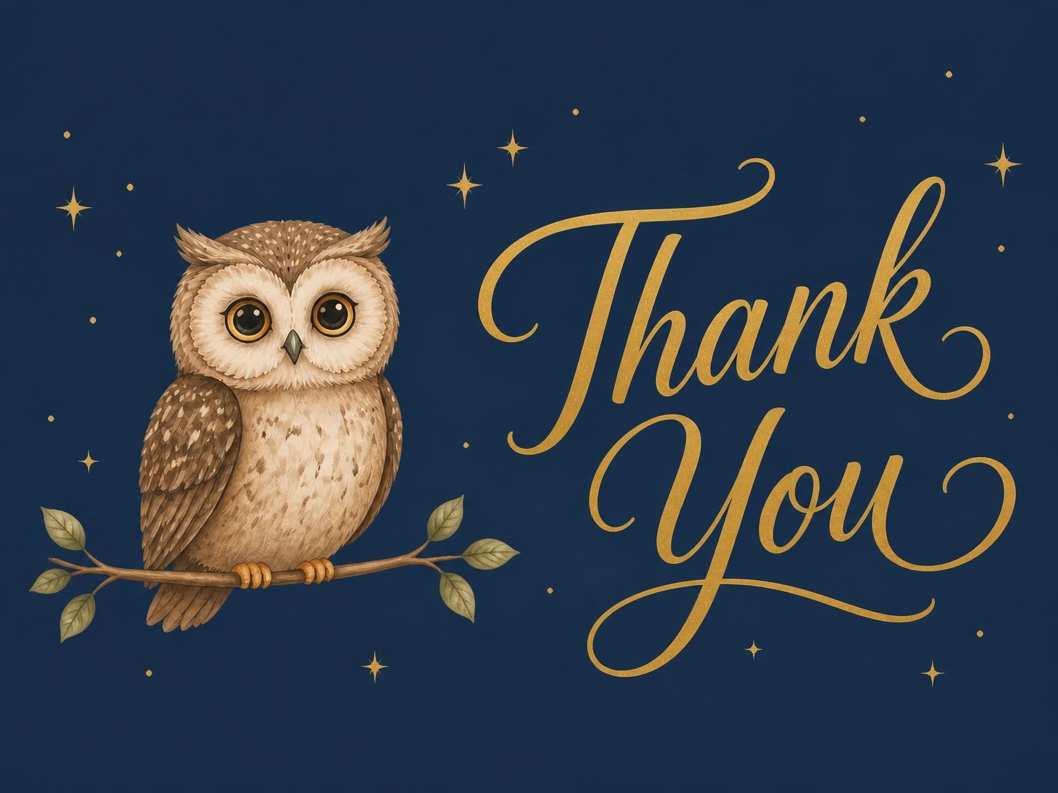 The matching thank-you card for the Navy Starry Owl 3rd Birthday invitation