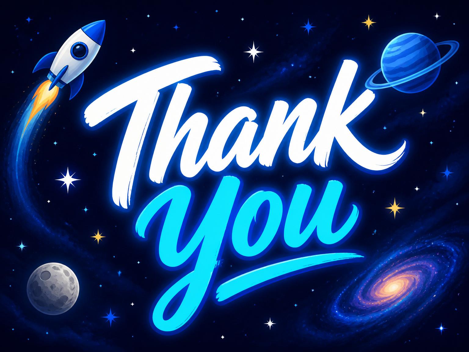 The matching thank-you card for the Blast Off Cosmic Space Birthday invitation