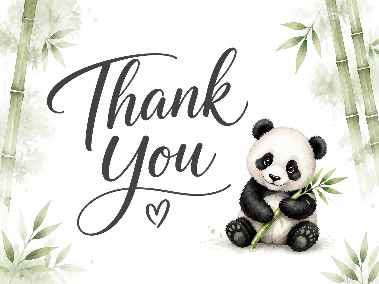 The matching thank-you card for the Watercolor Panda Bamboo Forest 6th Birthday invitation