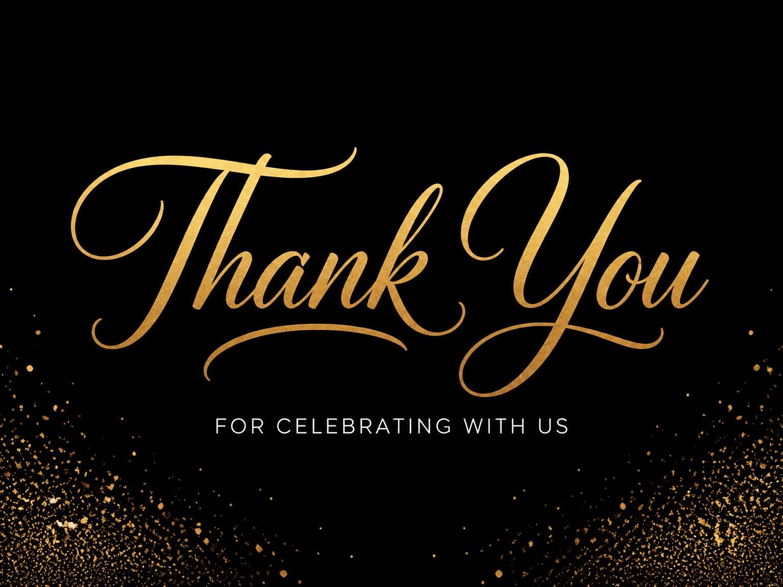 The matching thank-you card for the Gold Foil Black 40th Birthday invitation