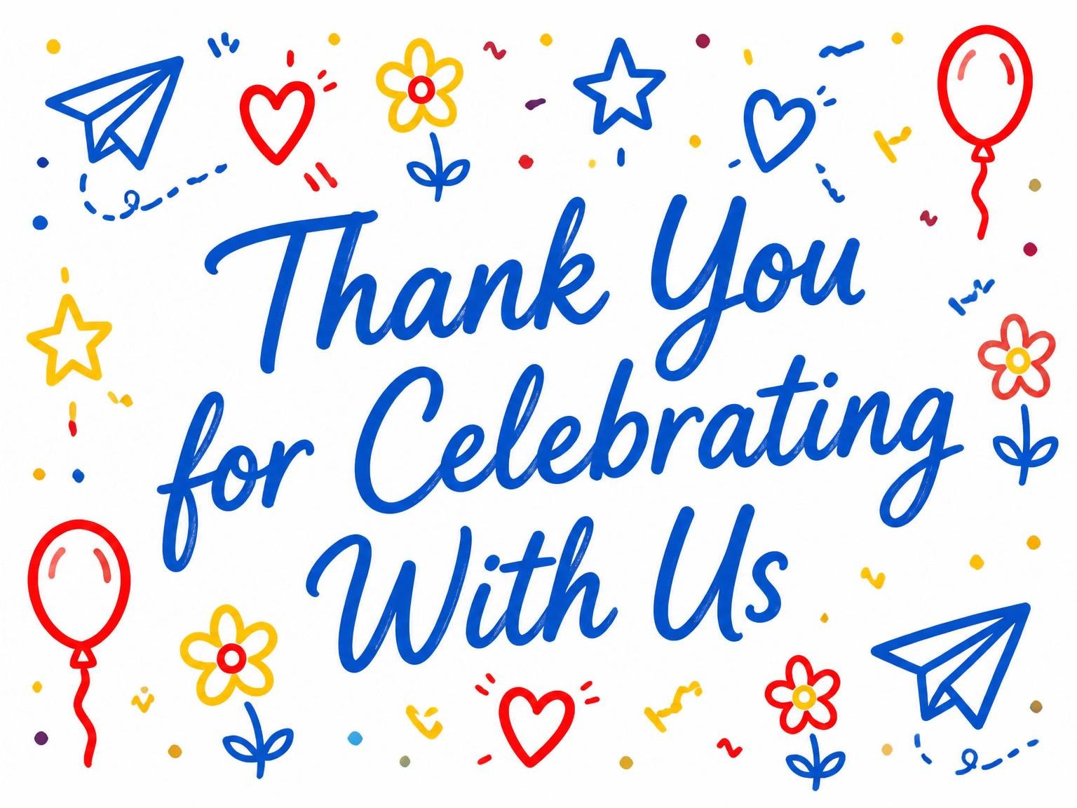 The matching thank-you card for the Primary Doodle Border 4th Birthday Invitation invitation