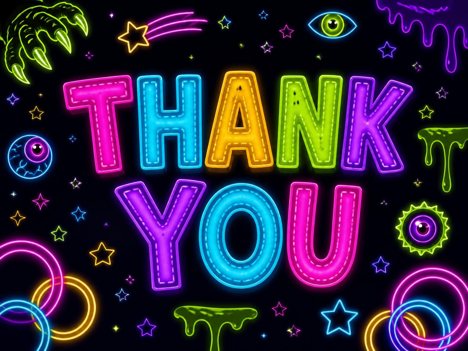 The matching thank-you card for the Neon Monster 24th Birthday Invitation invitation