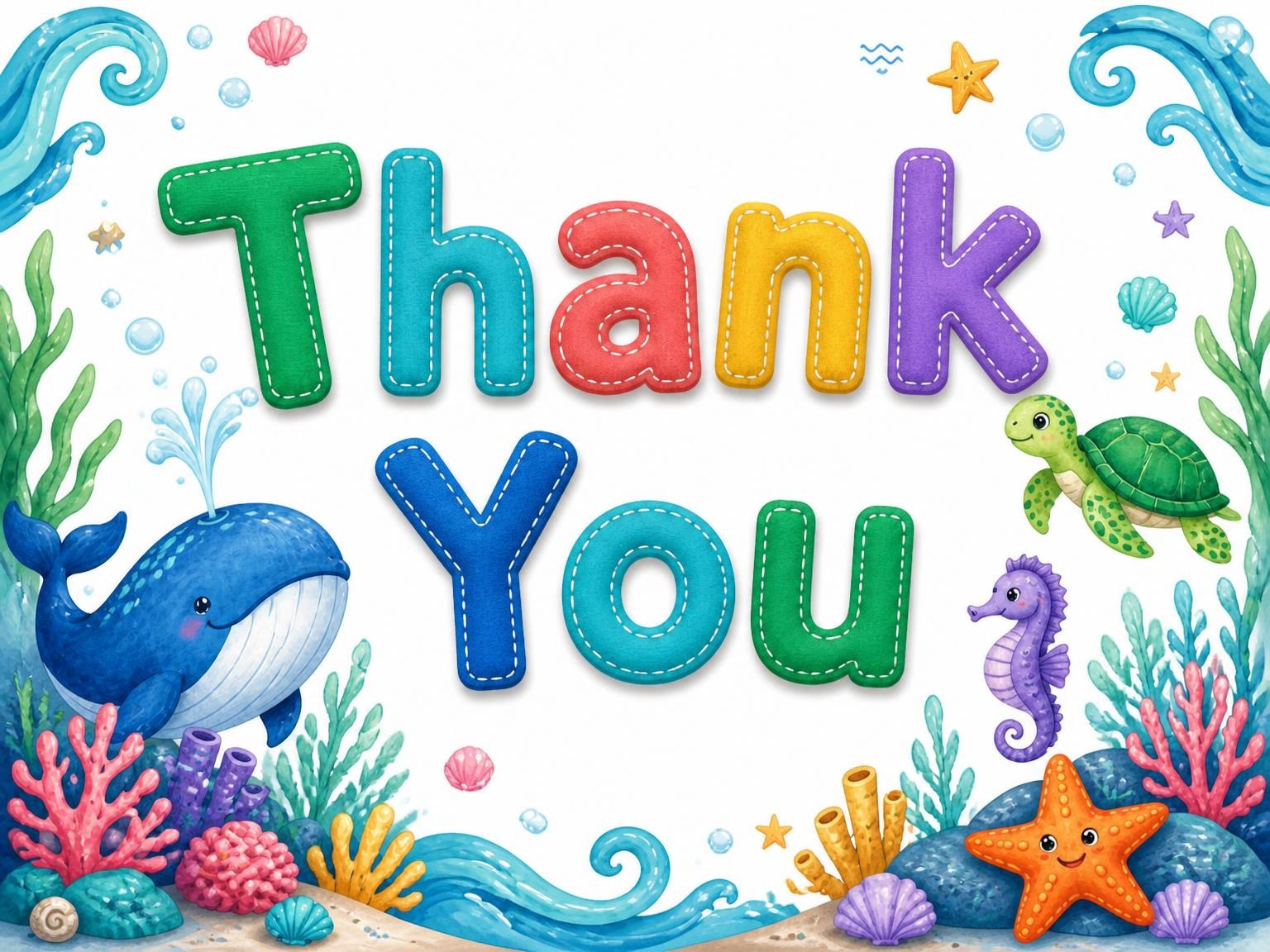 The matching thank-you card for the Stitched Under the Sea 3rd Birthday Invitation invitation