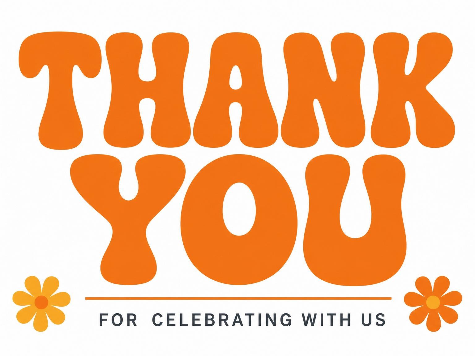 The matching thank-you card for the Orange Bubble Letter 90th Birthday invitation
