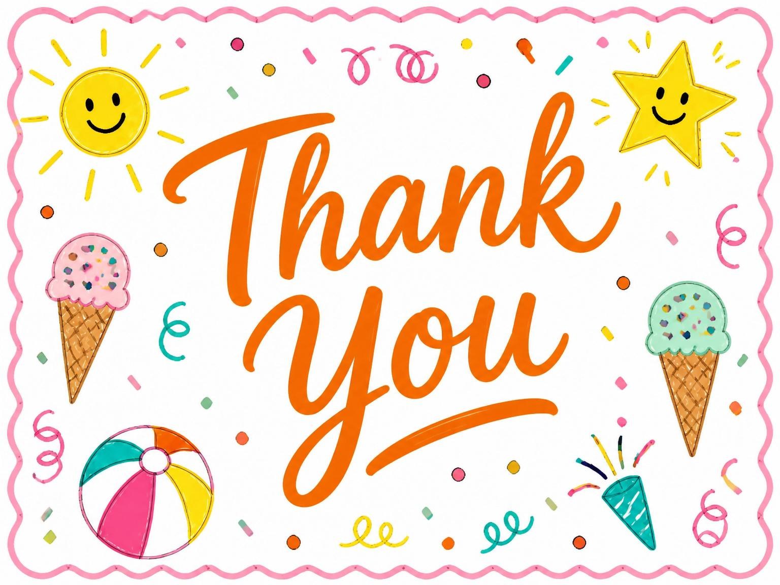 The matching thank-you card for the Pink Scalloped Sun Star 10th Birthday invitation