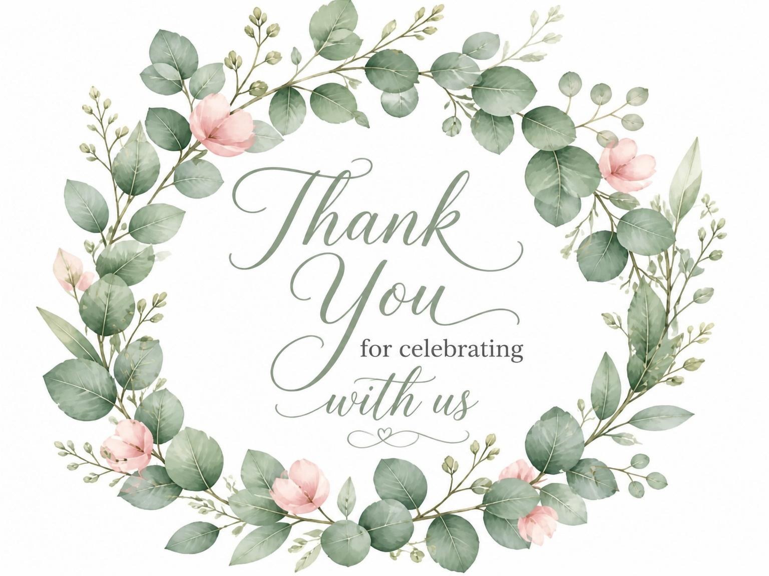 The matching thank-you card for the Watercolor Eucalyptus Wreath Bridal Shower invitation