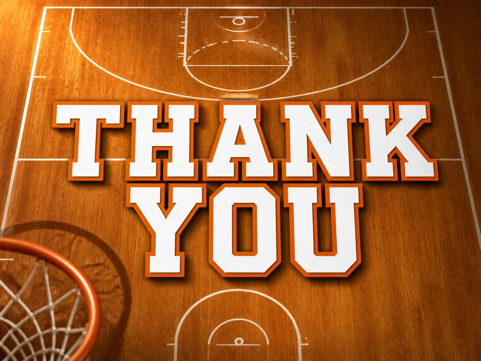 The matching thank-you card for the Hardwood Basketball Court 15th Birthday Invitation invitation