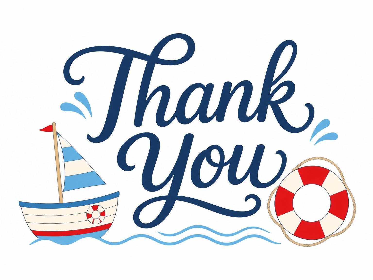 The matching thank-you card for the Red and Blue Sailboat 1st Birthday invitation