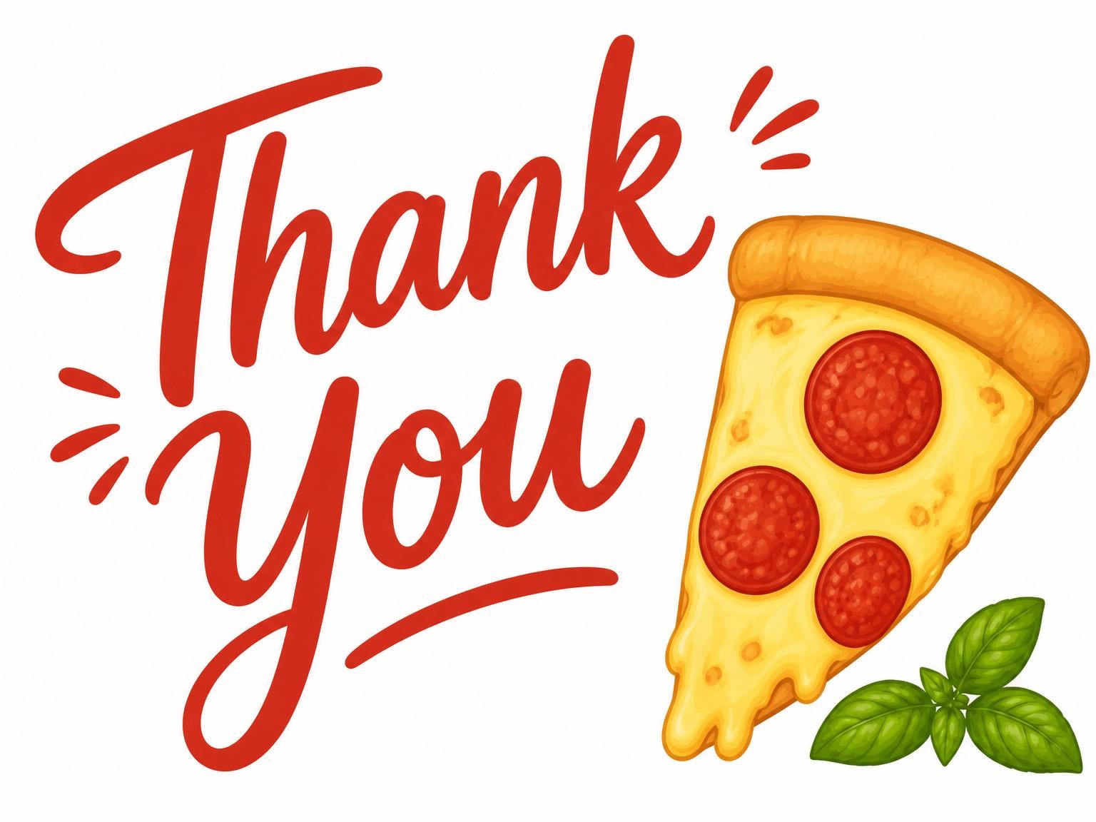 The matching thank-you card for the Pepperoni Pizza Illustration 4th Birthday invitation