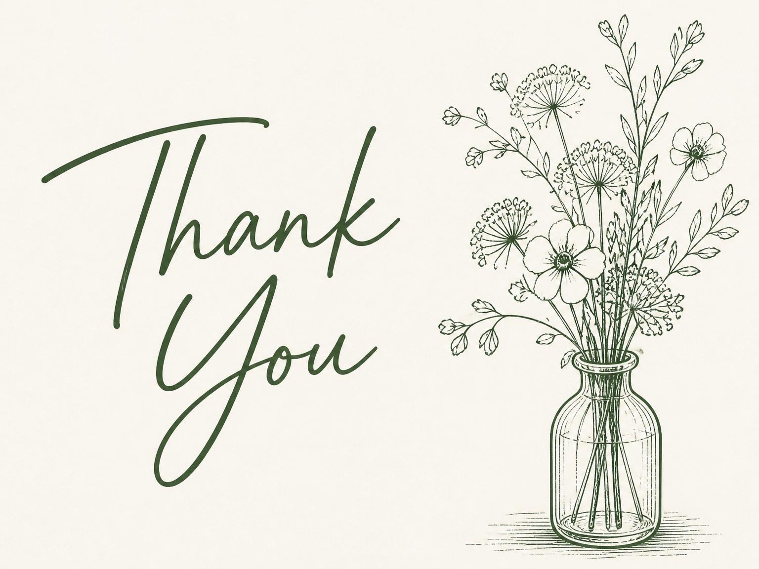 The matching thank-you card for the Cream Pen-and-Ink Table Setting Birthday invitation