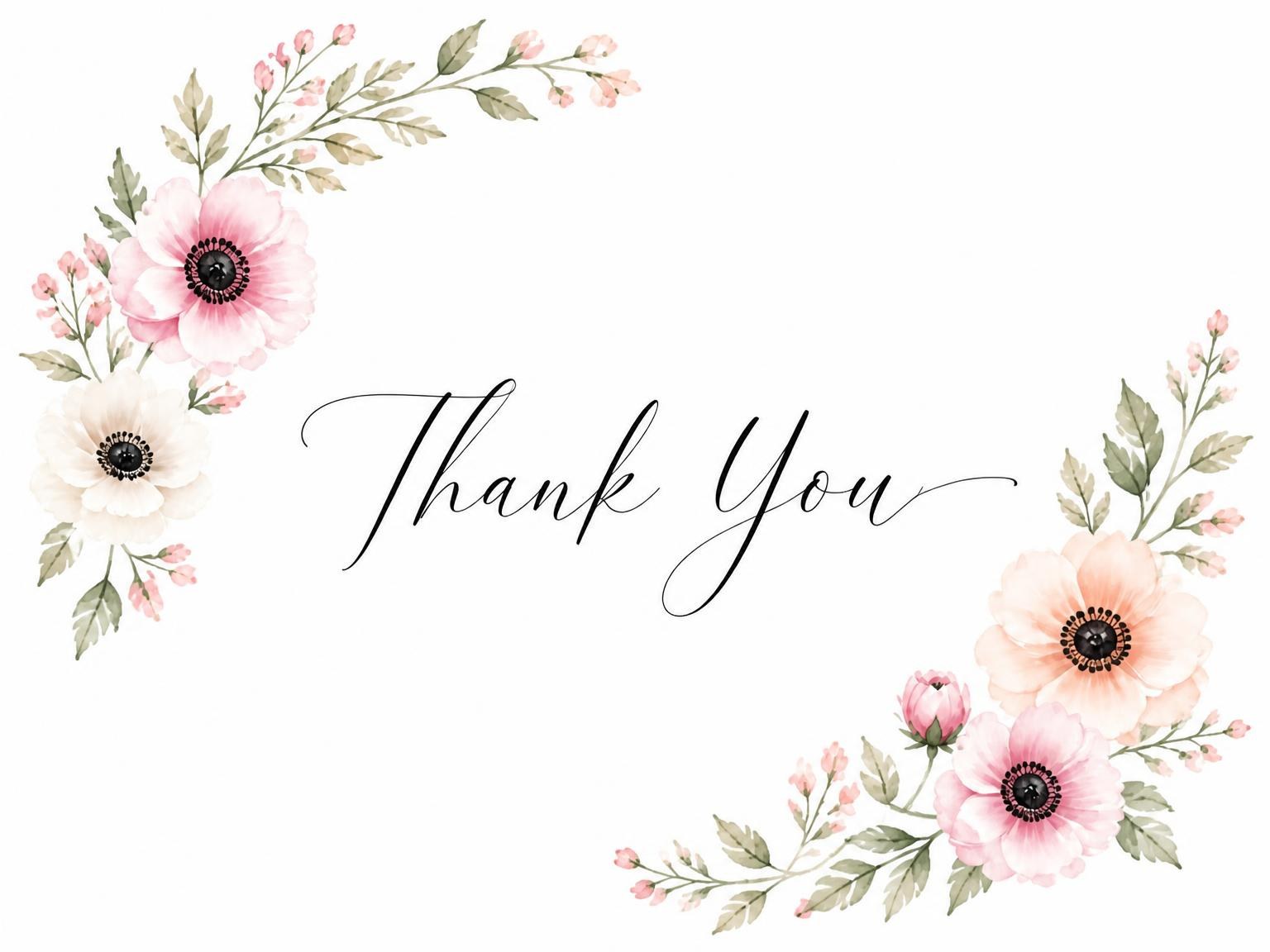 The matching thank-you card for the Anemones Greenery Blush 25th Birthday Invitation invitation