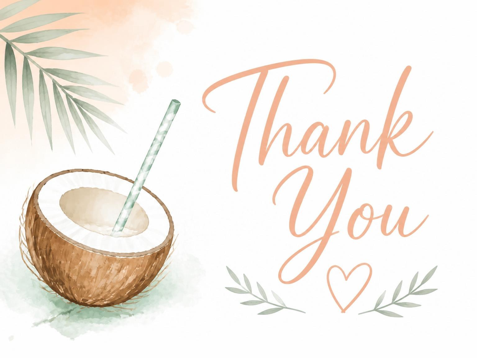 The matching thank-you card for the Peach and Sage Watercolor Beach Party invitation