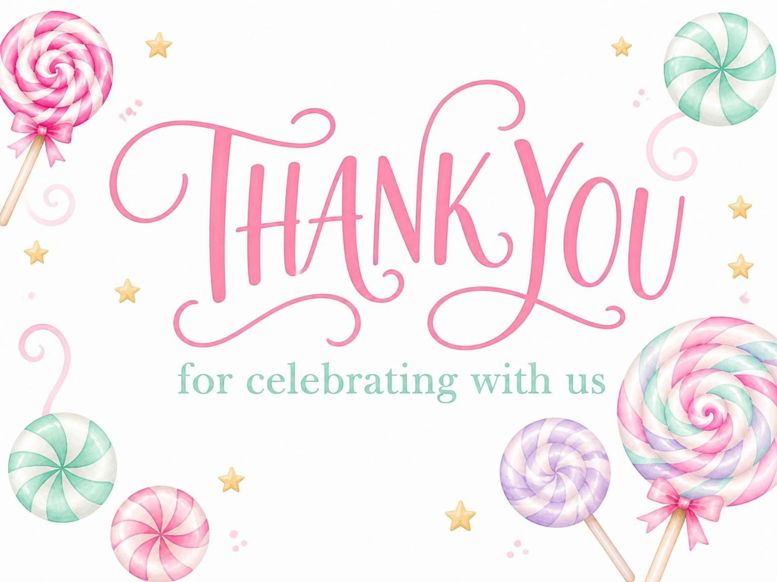 The matching thank-you card for the Pastel Lollipop Candy 4th Birthday invitation