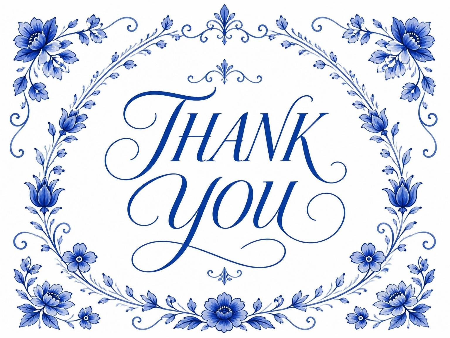 The matching thank-you card for the Delft Blue Porcelain Bridal Shower invitation