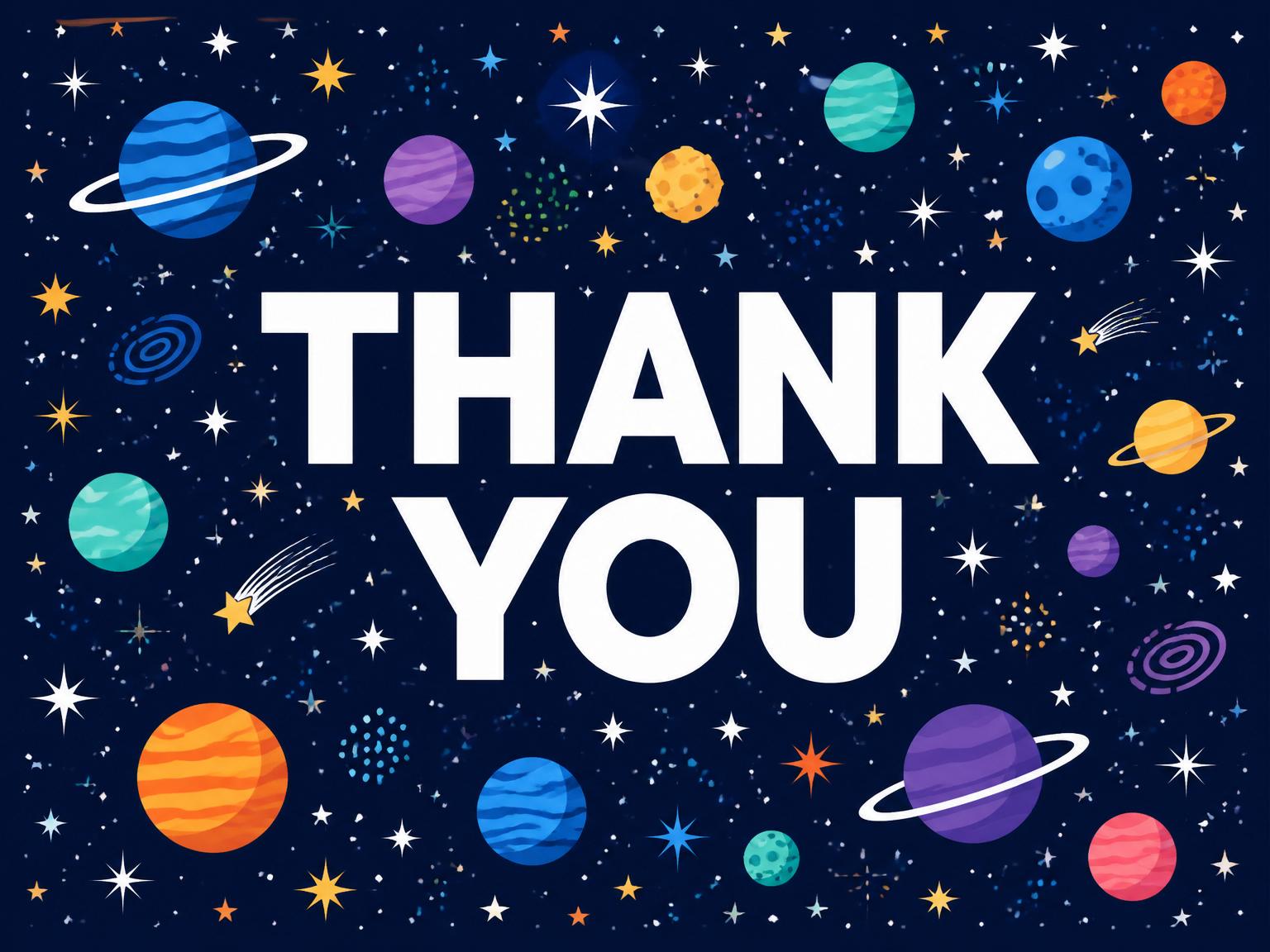 The matching thank-you card for the Cosmic Rocket Ship 6th Birthday Celebration invitation