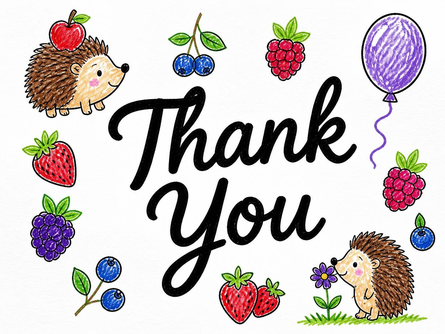The matching thank-you card for the Crayon Hedgehog Berry 4th Birthday invitation