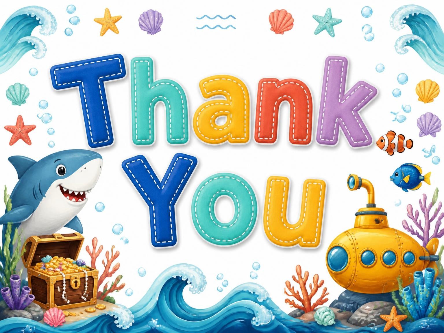The matching thank-you card for the Stitched Shark 2nd Birthday Invitation invitation
