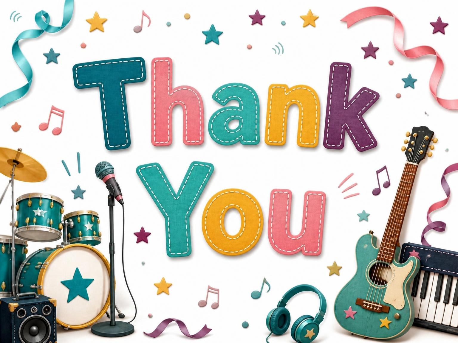 The matching thank-you card for the Stitched Rock Star 2nd Birthday Invitation invitation