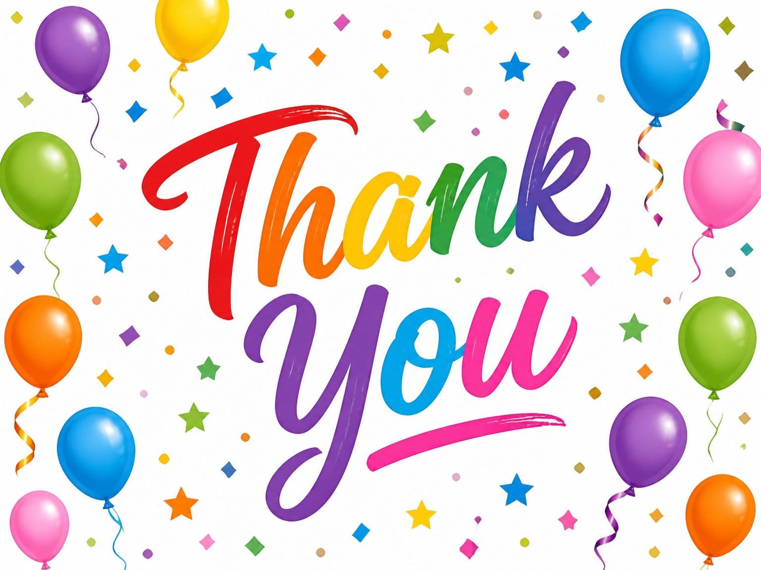 The matching thank-you card for the Rainbow Balloon Confetti 4th Birthday invitation