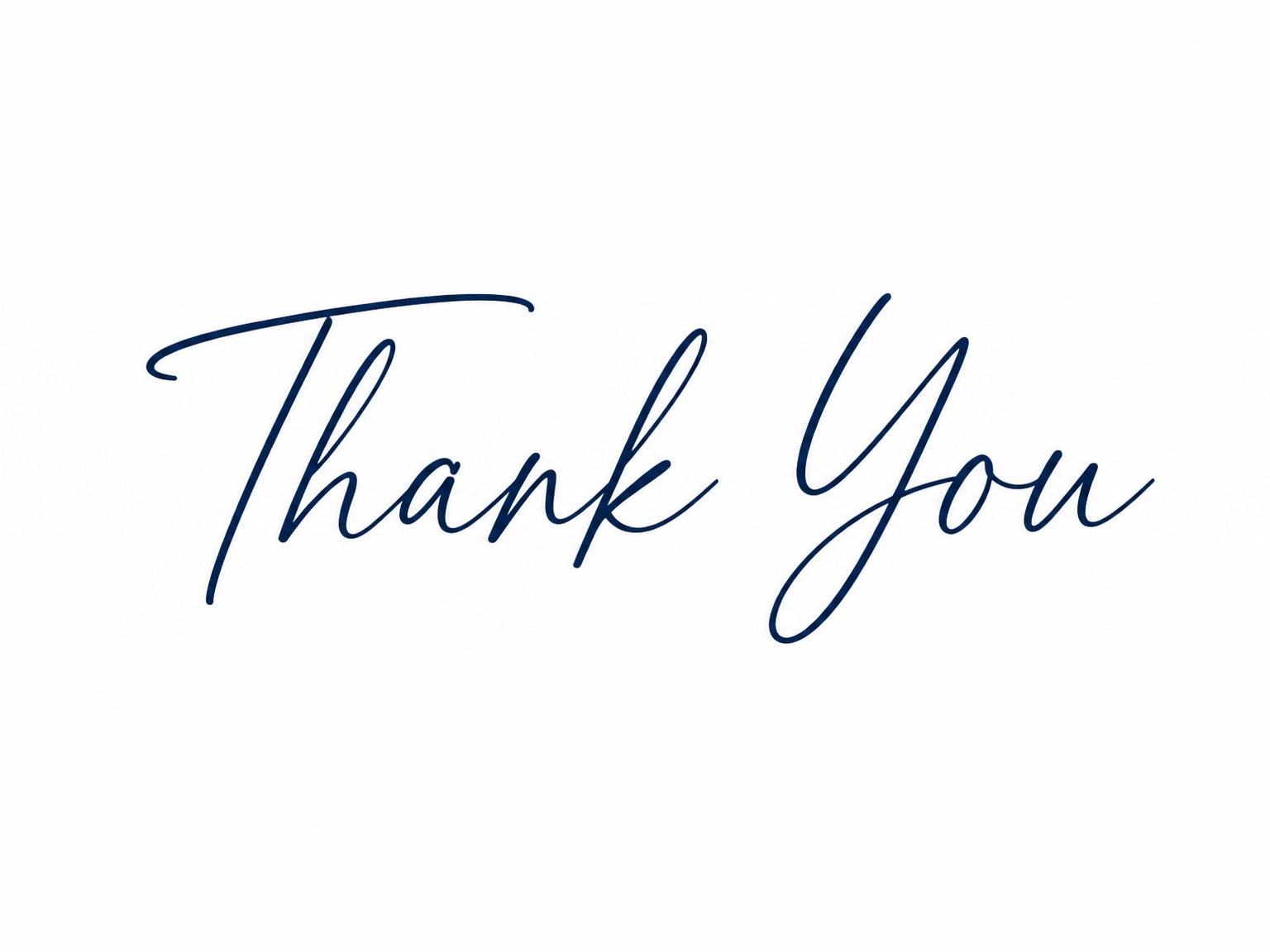 The matching thank-you card for the Navy Script Minimalist Sweet Sixteen invitation