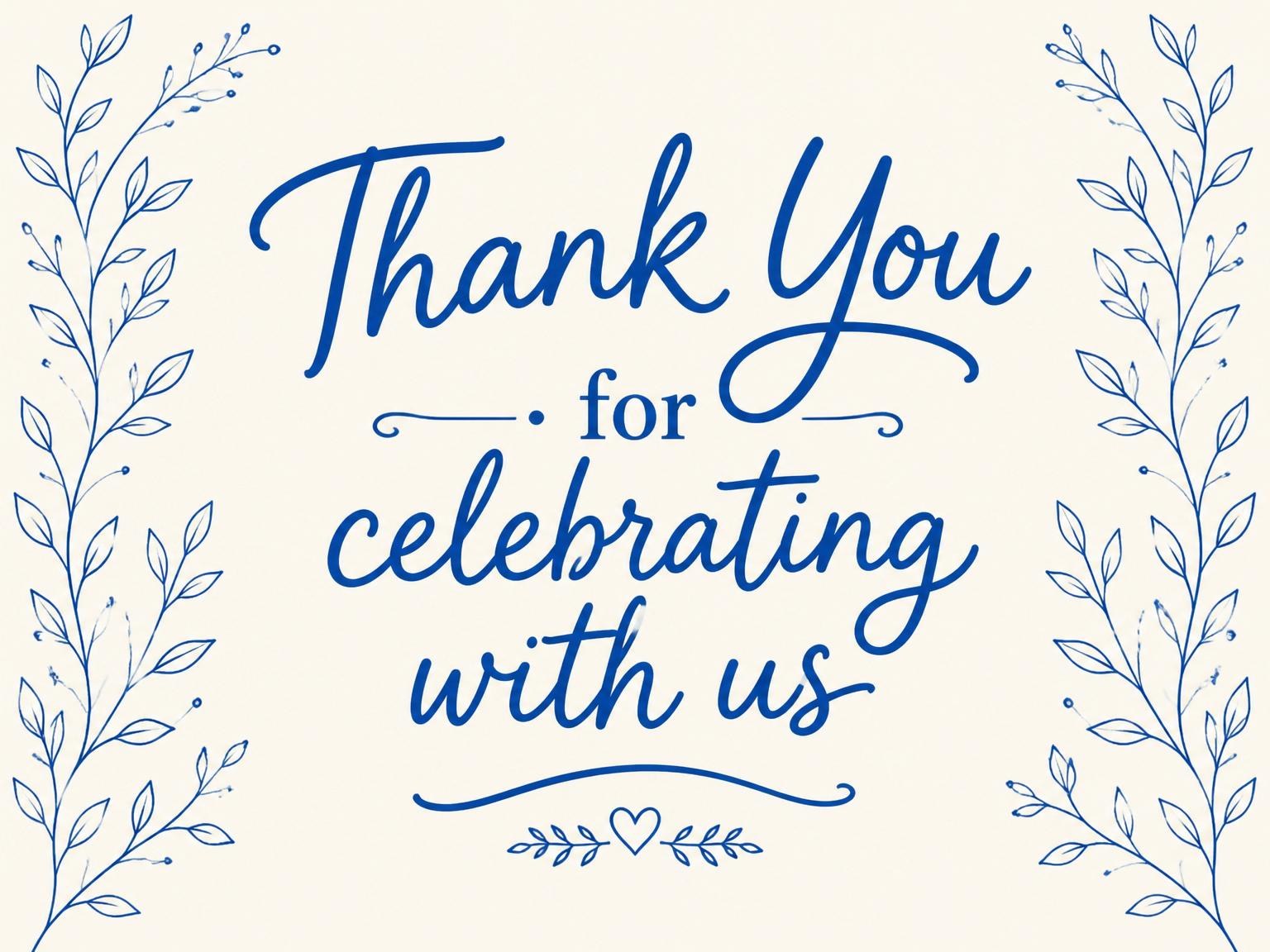 The matching thank-you card for the Blue Line-Art Botanical 10th Birthday Dinner invitation