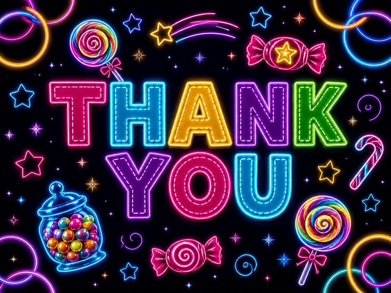 The matching thank-you card for the Neon Candy 3rd Birthday Invitation invitation