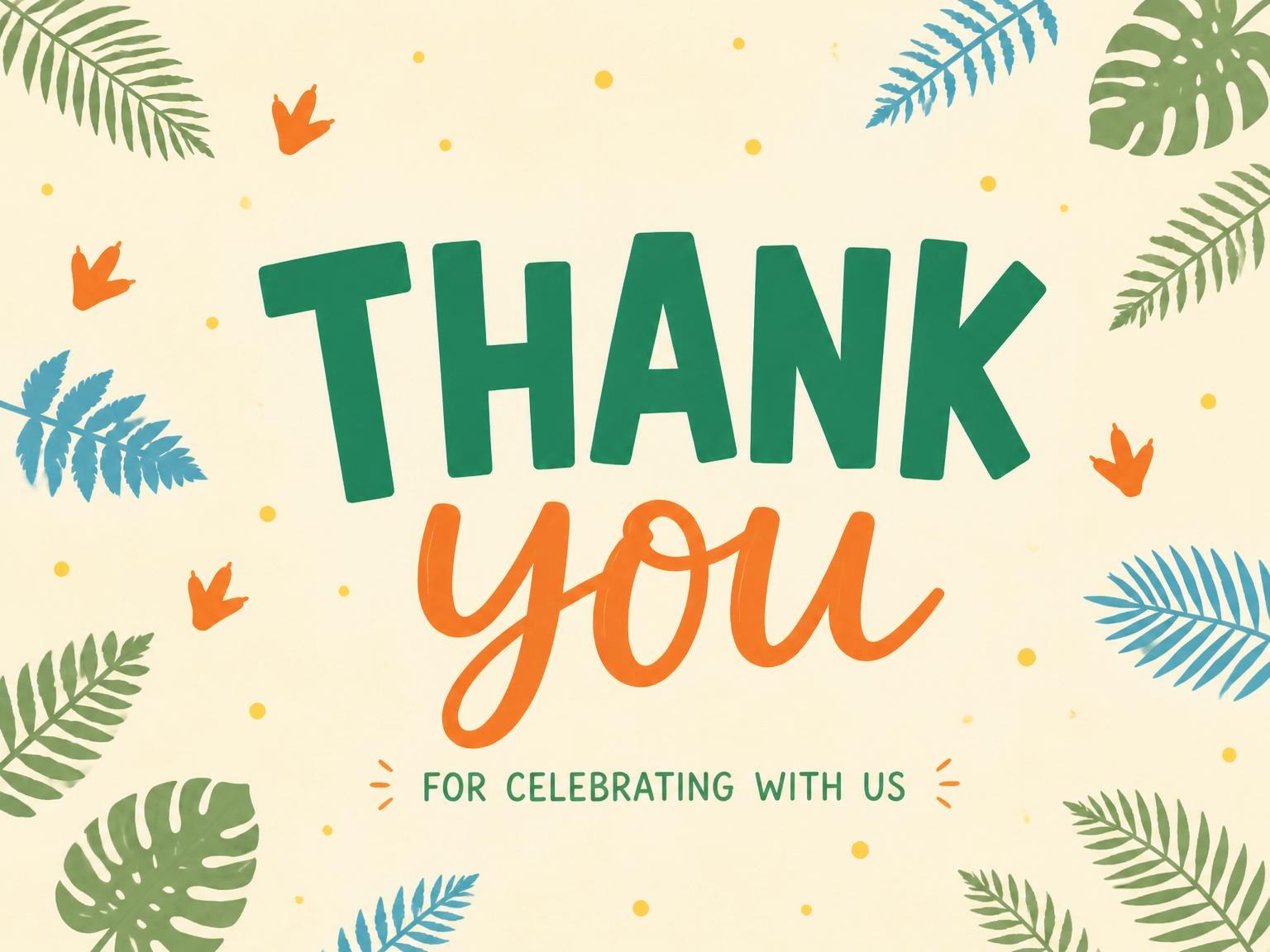 The matching thank-you card for the Roaring Dino Jungle 6th Birthday invitation