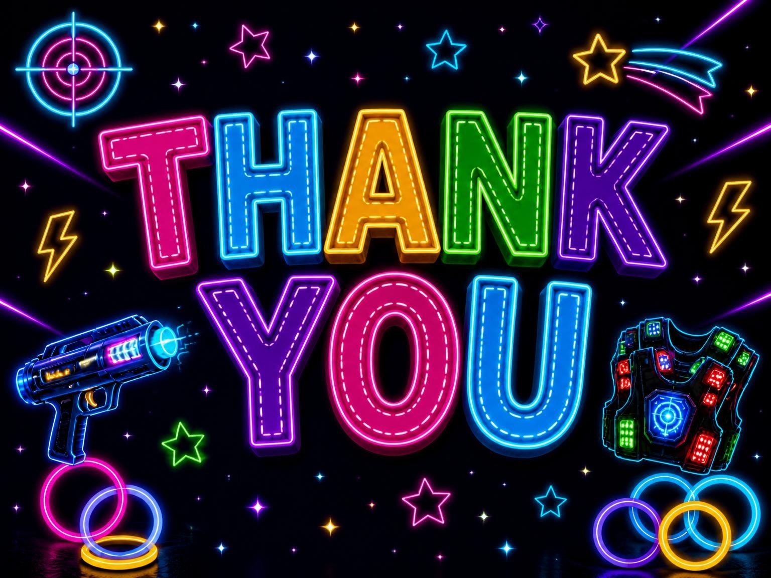 The matching thank-you card for the Neon Laser Tag 15th Birthday Invitation invitation