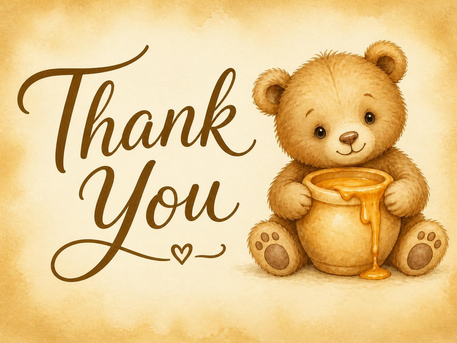 The matching thank-you card for the Vintage Honey Bear First Birthday invitation