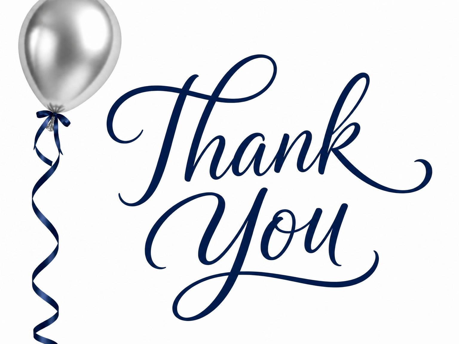 The matching thank-you card for the Silver Balloon Navy 70th Birthday invitation