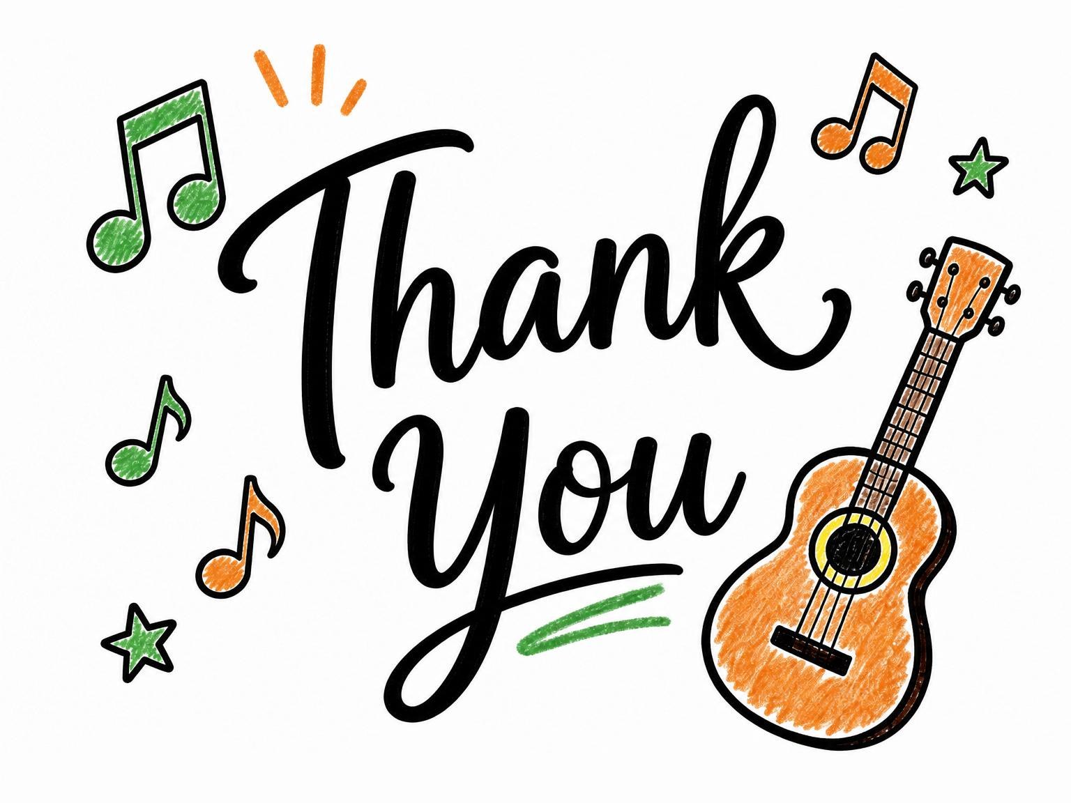 The matching thank-you card for the Crayon Sketch Guitar Music 6th Birthday invitation