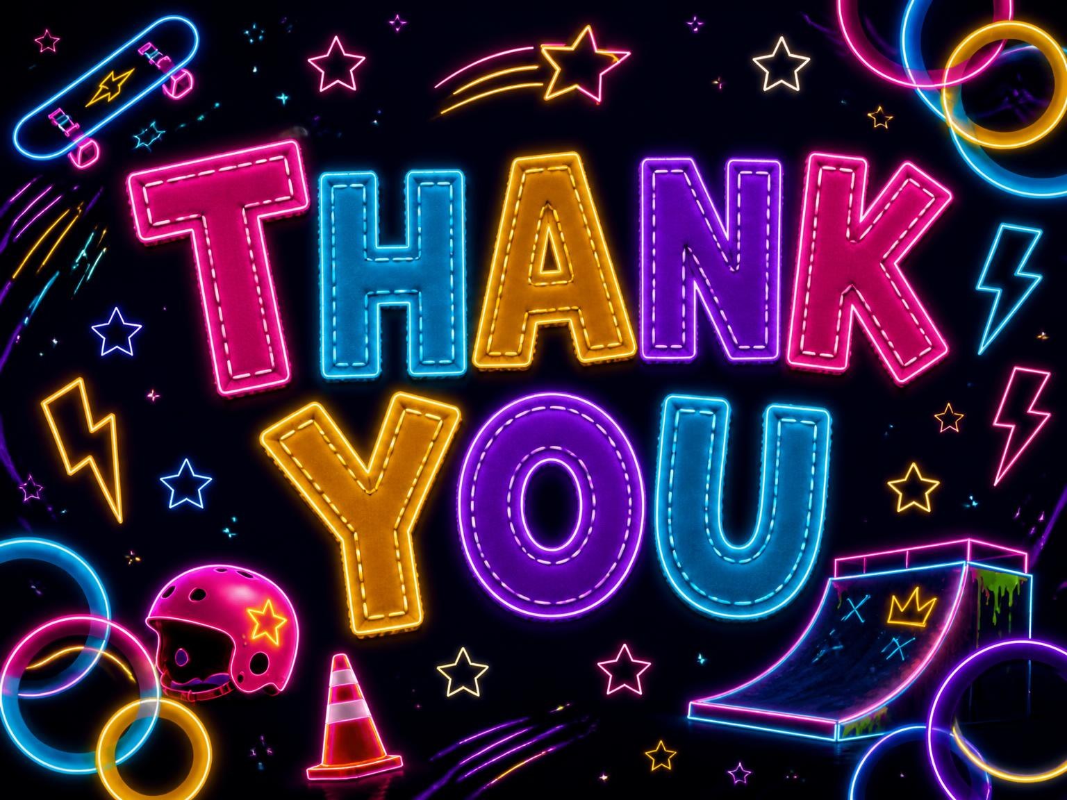 The matching thank-you card for the Neon Skateboard 18th Birthday Invitation invitation