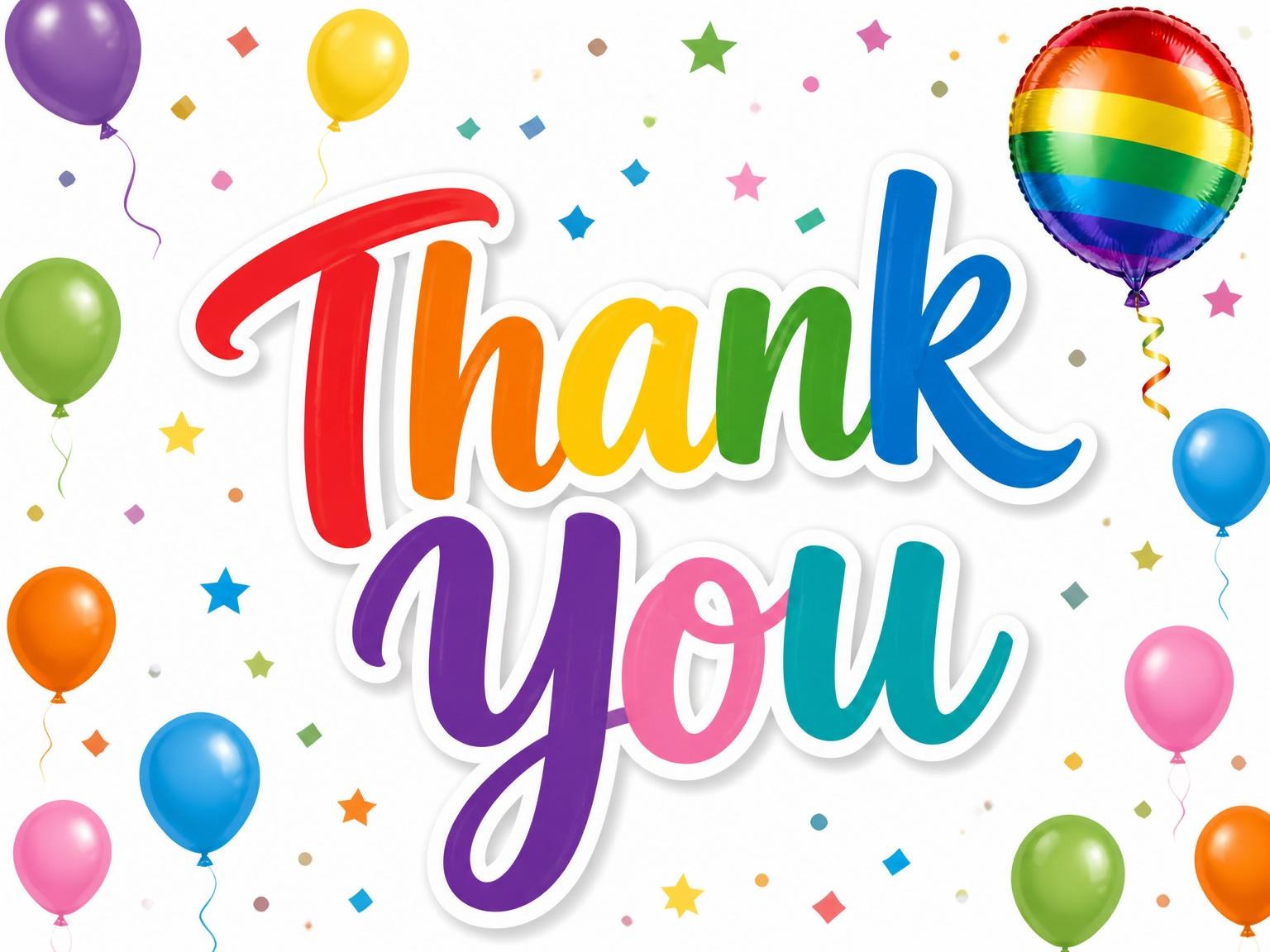 The matching thank-you card for the Rainbow Balloon Border 4th Birthday Invitation invitation