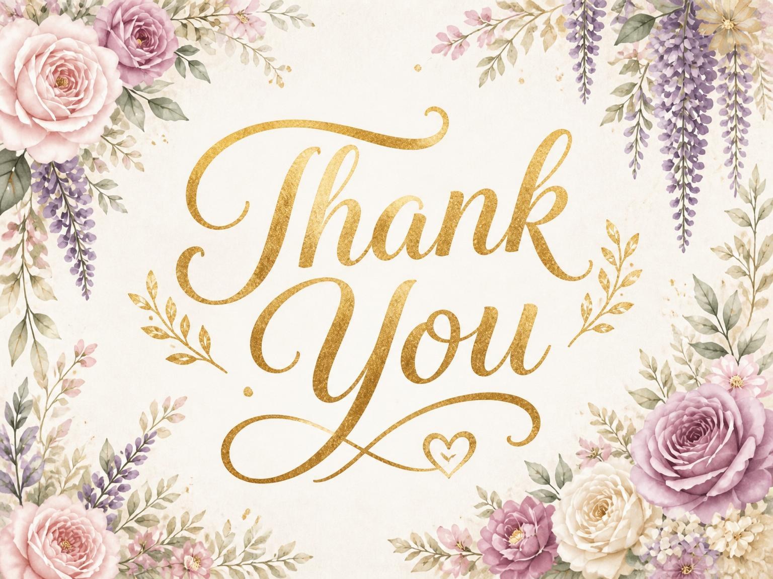The matching thank-you card for the Gold Foil Wisteria Floral 40th Birthday invitation