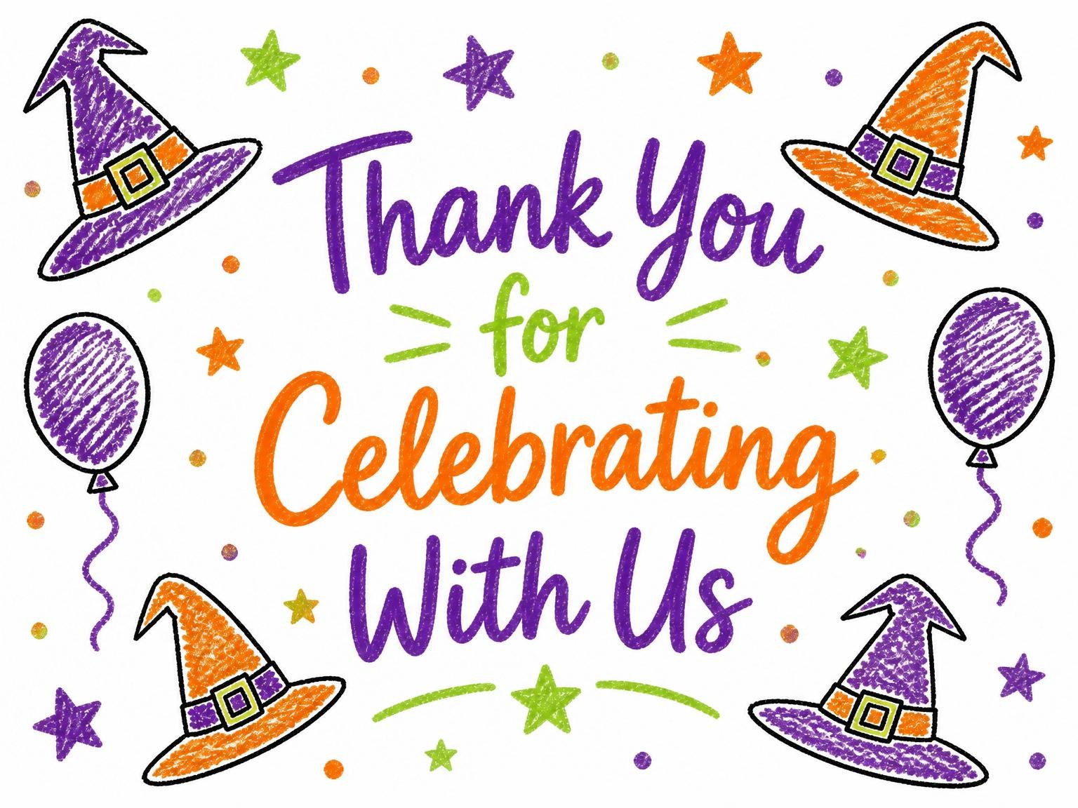 The matching thank-you card for the Crayon Witch Hat 3rd Birthday invitation