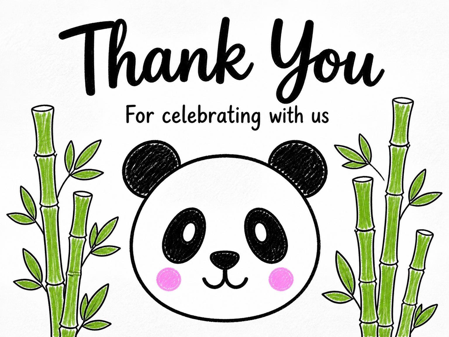 The matching thank-you card for the Crayon Panda Bamboo First Birthday invitation